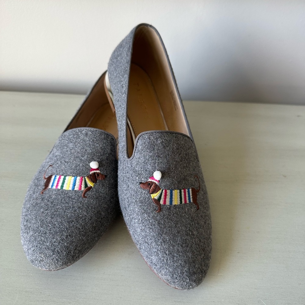 Talbots Ryan novelty dachshund sweater and hat Womens loafers 8.5